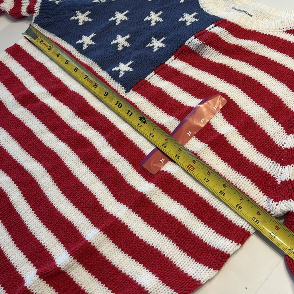 Grayson Threads American Flag Long Sleeve Lightweight Knit Sweater - Picture 12 of 15